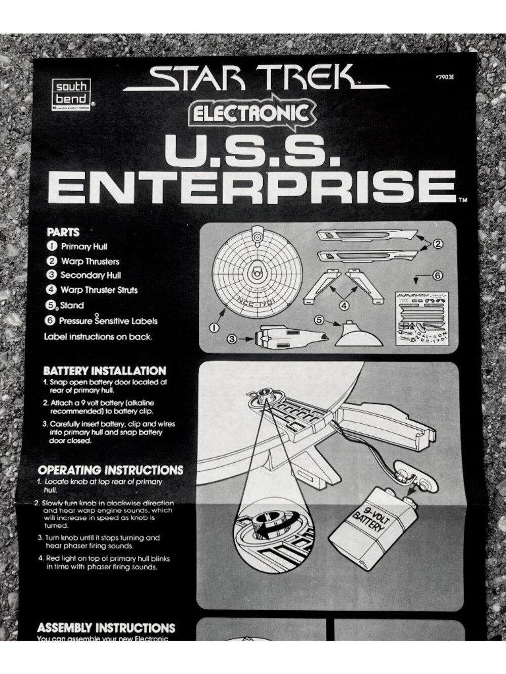 1979 Star Trek U.S.S. Enterprise Instructions South Bend Toy Sheet